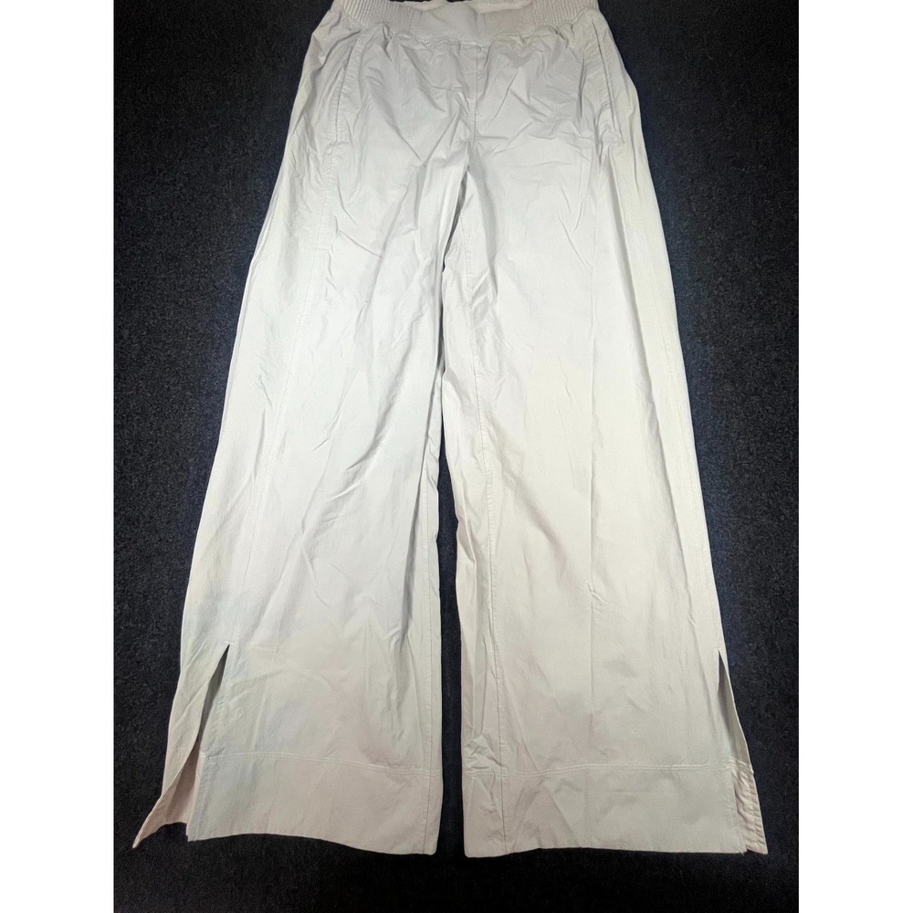Lululemon Wide Leg Pants Women's M White Woven Stretch Ankle Side Slit Pull On